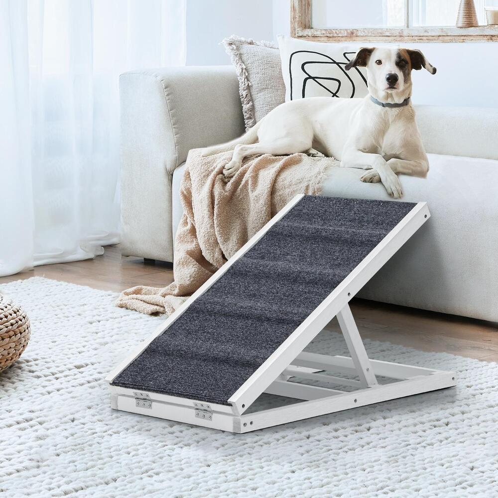 Dog Ramp Adjustable Height Foldable 70cm White